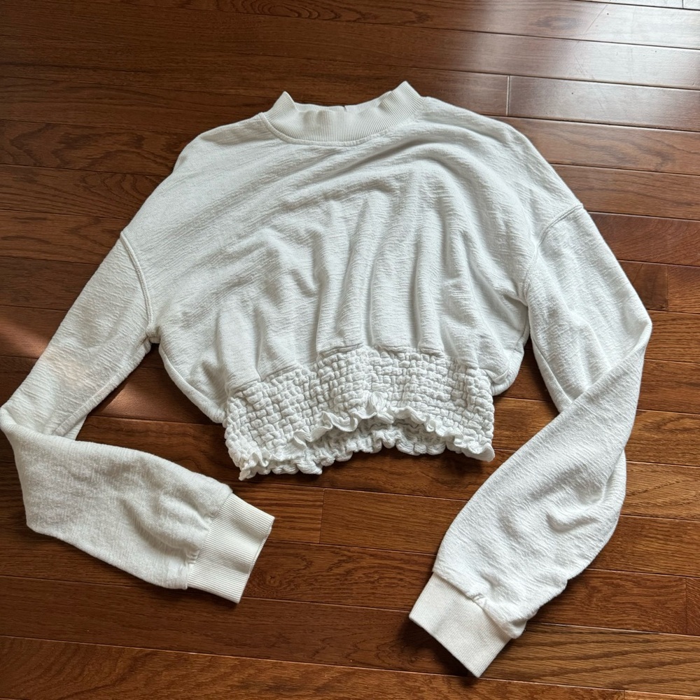 Mono B White Textured Cropped Top